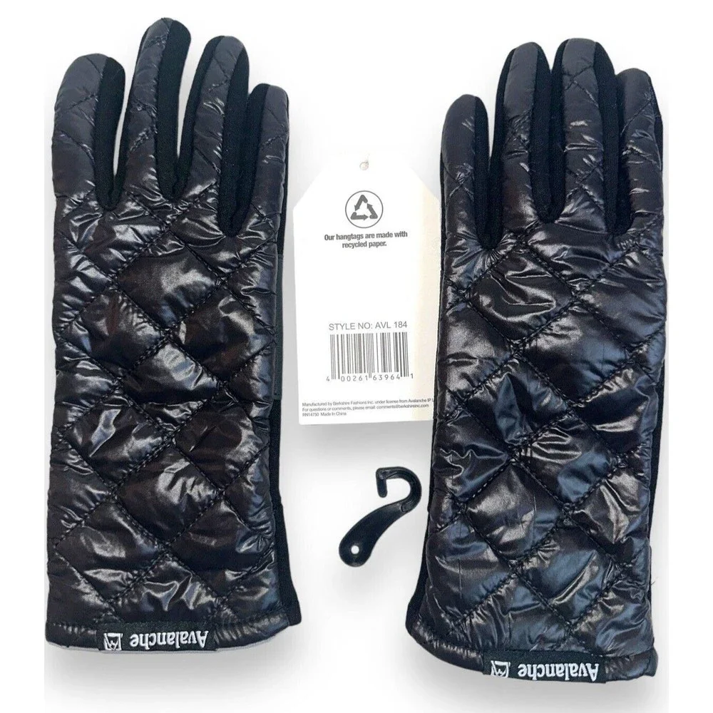 Womens Gloves Black Quilted Puffer Padded Smart Ladies Gloves Avalanche